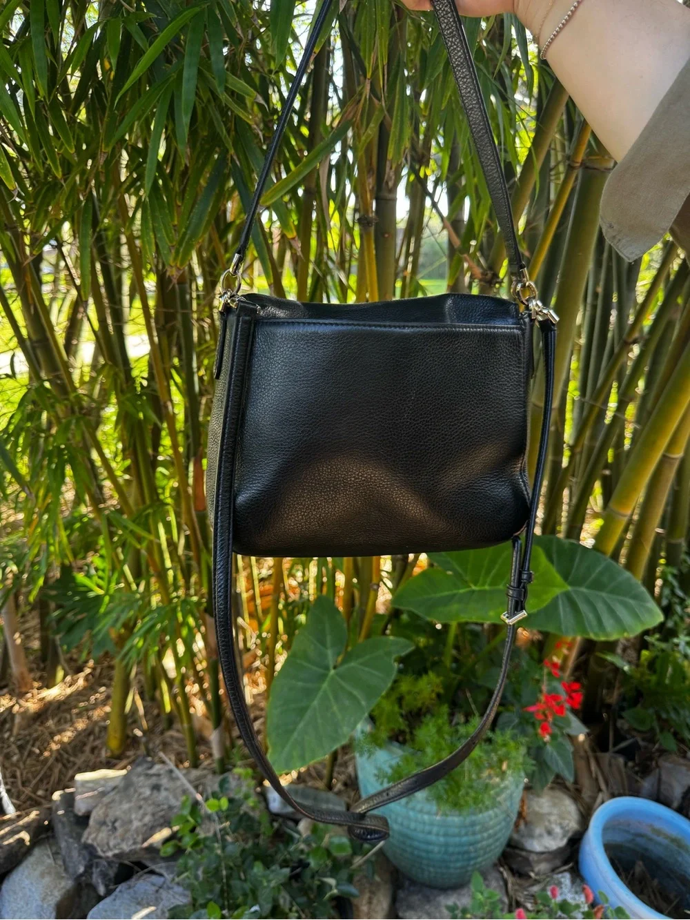 kate spade Black Pebbled Leather Crossbody with Gold Hardware